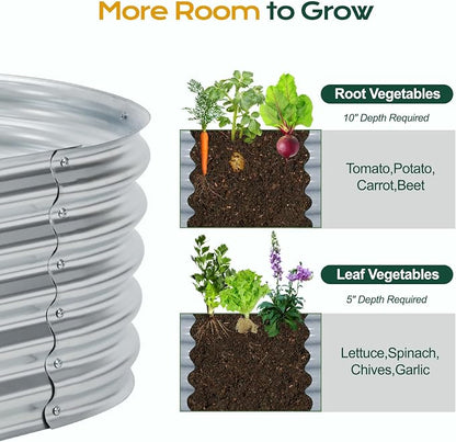 Aoodor Galvanized Raised Garden Bed Kit, 6.6 x 2.6 x 1.4 Ft, Oval Planter Box for Vegetables, Flowers, and Herbs, Outdoor Use, Silver