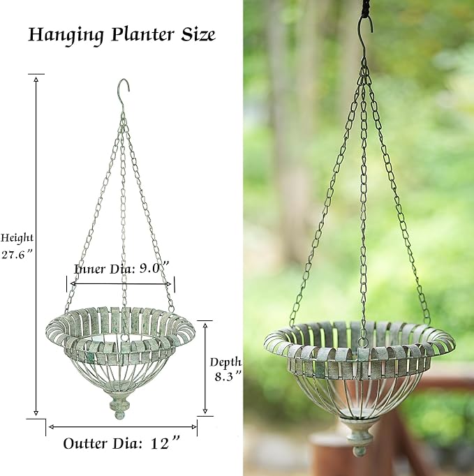 Set of 2 Metal Hanging Planters,Outdoor Hanging Baskets Garden Patio Porch. | 27.6"×9" Hand-Crafted Rusty Hanging Basket Plant Holder,Decorative Hanging Plant Baskets Outdoors