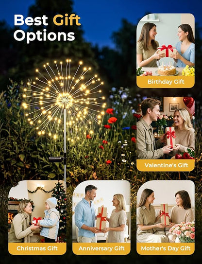 Brightown 4 Pack Garden Decor Solar Lights Outdoor Decorative,150LED Firework Lights for Outside,8 Modes Solar Powered Stake Fairy Light for Yard Pathway Flowerbed Patio Christmas Decor,Warm White