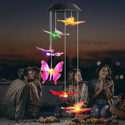 MorTime 25" LED Solar Wind Chime, Color Changing Solar Butterfly Wind Chimes Mobile Hanging Wind Chime for OutsideHome Garden Decoration
