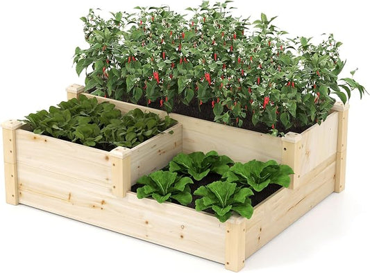 Giantex Raised Garden Bed, Wood Planter Box for Vegetables Flowers Fruit Herb, Easy Assembly, Garden Box Container for Backyard, Patio, Balcony (43" Lx35 Wx14.5 H)