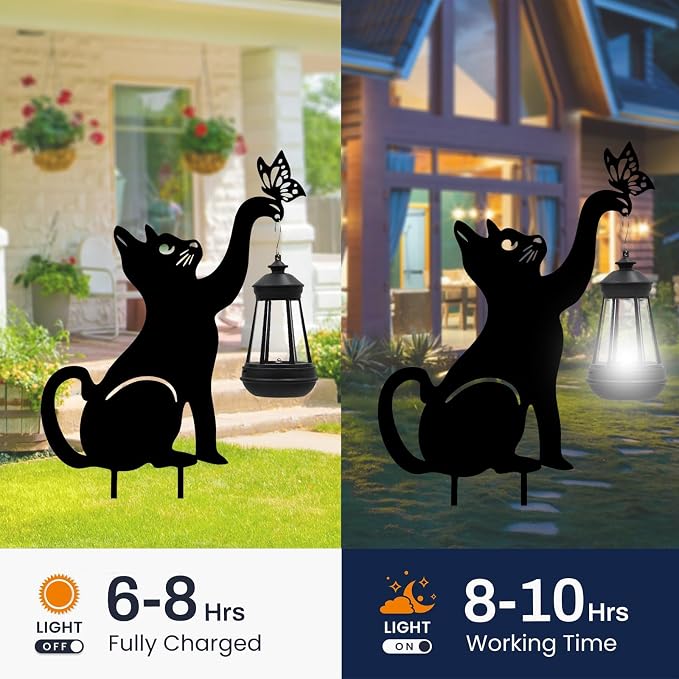 twinbling Black Cat Yard Decorations Outdoor - Solar Lights Outdoor Garden Decor Stake with Butterfly Decorative Metal Housewarming Ornament for Pathway Lawn Patio – Unique Gift for Woman Mom Grandma