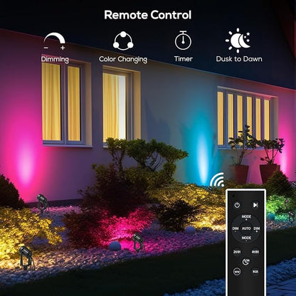 SUNTHIN Outdoor RGBW Landscape Lighting with Remote, Dusk to Dawn, 12 Pack | Outdoor LED Landscape Lighting with Remote Control, Color Changing Yard Lights, IP65 Waterproof for Garden, Trees, Lawn