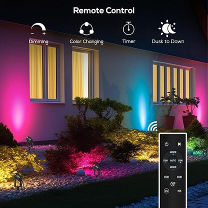 SUNTHIN Outdoor Landscape Lighting with Dusk to Dawn Sensor Controller & Remote, RGBW Color Changing Spot Uplights,10 Pack