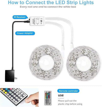 DAYBETTER Led Strip Lights Waterproof, 32.8ft(2 Rolls of 16.4ft) Led Tape Lights Color Changing 300 LEDs Light Strips Kit with 44 Keys Ir Remote Controller and 12v Power Supply for Indoor Outdoor Use