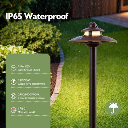 LITFIT Low Voltage Landscape Lighting, 3CCT 2700K/3000K/4000K Electric LED Garden Lights, 12V 3.87W 16.3" Tall Pathway Light Wired, ORB Aluminum Yard Light, Waterproof Outdoor Light Fixture, 4 Pack