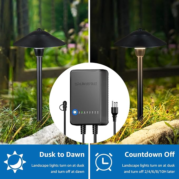 SUNVIE All-in-One LED Pathway Lighting Kit, 8-Pack Low Voltage Landscape Lights with Transformer and 100FT 16/2 AWG Wire, 3000K Waterproof Landscape Lighting with Connectors for Walkway Garden Yard