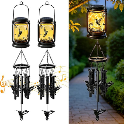 2 Pack Solar Hummingbird Wind Chimes for Outside, Birthday Mother' s Day Gifts for Mom Women Grandma,Solar Hummingbird Wind Chime Light Hanging Wind Chimes Outdoor,IP65 Waterproof, Yard Garden Terrace