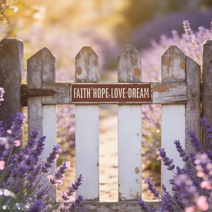 Garden Metal Tin Sign, Vintage Farmhouse Decor, Faith Hope Love Dream Garden Wall Art, for Yard Fence Door Porch, Inspirational Indoor Outdoor Gardening Decoration, 15.7 x 3.9 Inches