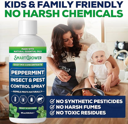 Peppermint Insect & Pest Control Best Value Concentrate - Repels Insects & Pests for Home, Indoor, Outdoor, Garden - Maximum Strength Concentrate (Makes One Gallon RTU) 8 oz