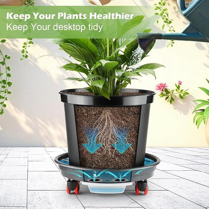 RooTrimmer 3 Pack 20 Inch Large Plant Pots with 13.5 Inch Rolling Saucers,Heavy Duty Planters with Wheels and Drainage Holes,Plastic Flower Pots for Indoor Outdoor Large Plants