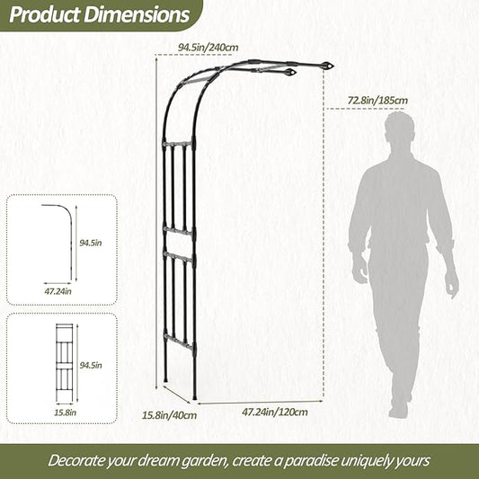 Half Garden Arch - 47in(L)*94.5in(H),Wall Trellis for Climbing Plants Outdoor, Metal Arch with Plastic-Coated Steel Pipe, Arbor Trellis for Lawn, Patio, Backyard Decorations(20MM Pipe)