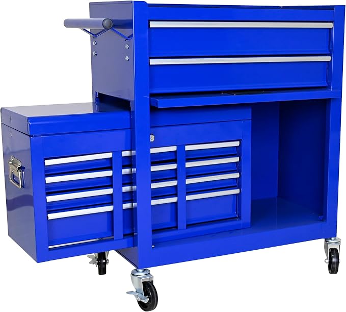 8-Drawer Tool Chest, Detachable Top Box for Garage,Blue | Rolling Mobile Storage Cabinet Organizer with Lockable Wheels for Workshop Utility, Heavy Duty Metal Construction