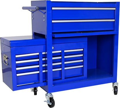 8-Drawer Tool Chest, Detachable Top Box for Garage,Blue | Rolling Mobile Storage Cabinet Organizer with Lockable Wheels for Workshop Utility, Heavy Duty Metal Construction