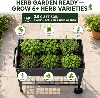 LEETOLLA Elevate 32" Tall Raised Garden Bed Outdoor with Wheels & Shelf for Mobility, 400LBS Capacity, Anti-Rust Steel Planter Box for Vegetables/Herbs, Patio-Balcony-Backyard