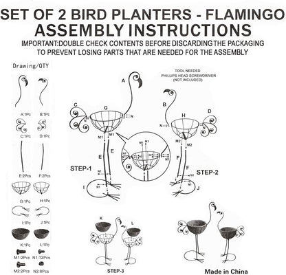 COOZZYHOUR Metal Flamingo Planter with Basket -Garden Bird Planters for Outdoor Indoor Lawn,Yard,Porch,Patio, Garden Decorations（Set of 2）