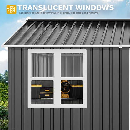 DWVO 10' x 8' Outdoor Storage Shed, Waterproof Metal Garden Shed with Windows, Lockable Doors, and Sloped Roof for Patio, Backyard, Lawn, Tool Storage, Bike Shed, Pet Shelter (Gray + White)