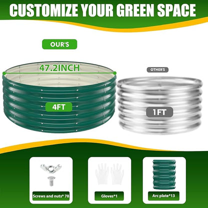TBMLC 17" Tall Elevated Round Metal Rised Garden Bed- 4'x4' in Size and 0.8MM Thick Durable Planter Box for Vegetables Flowers Succulent at Patio/Garden Outdoor (Dark Green, 4FT Diameter)