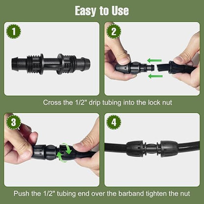 10 Pack 1/2 Inch Drip Irrigation Fittings Coupler Connectors for 1/2" Drip Irrigation Tubing (1/2" ID x 0.60"-0.65" OD), Anti-Leak 1/2'' Drip Line Barbed Straights Connectors for Most 1/2" Tubing