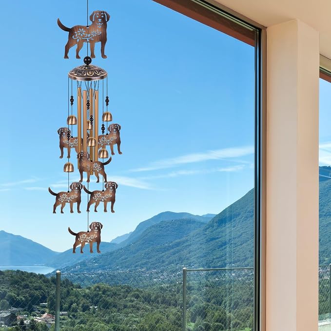Bronze Dogs Wind Chimes for Outside/Indoor/Home/Balcony/Lawn/Tree/Yard/Garden Decoration, Retro Wind Catcher, Hang Dog Decor, Blessing Wind Bells, Memorial WindChimes Gifts for Mom, Grandma, Woman