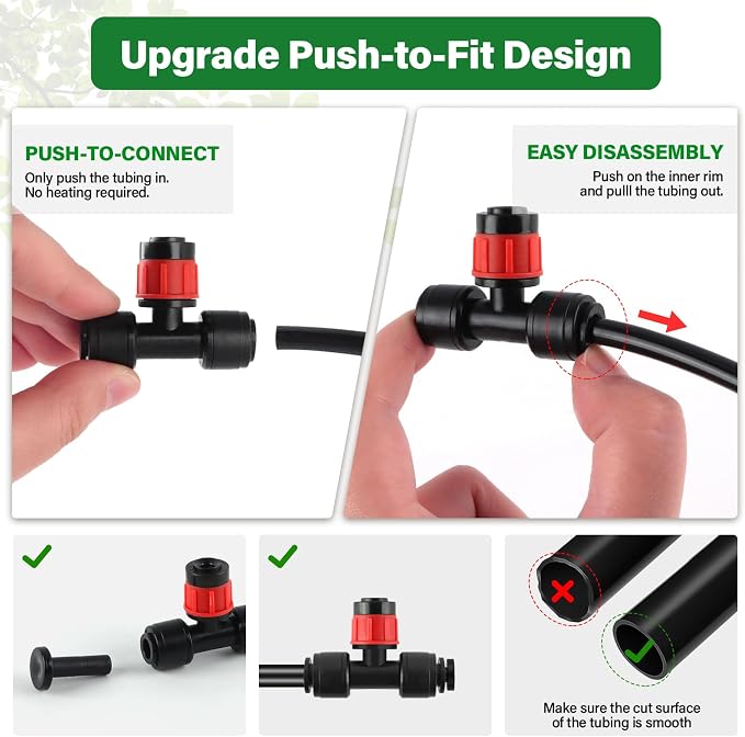 Kalolary 30Pcs Push-to-Fit Drip Irrigation Emitters for 1/4" Tubing, Adjustable 360 Degree Vortex Drip Emitters Irrigation Dripper Sprinklers with 6PCS End Plugs for Garden Irrigation System(Red)