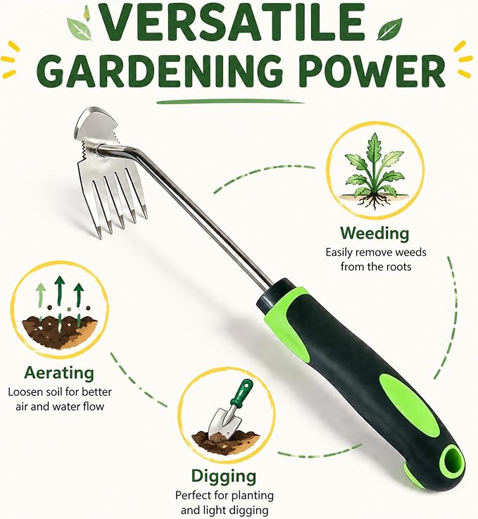 Moorrlii Weed Remover Tool, Hand Weeder Puller Tool, Portable Garden Weeder Tool for Vegetable Gardening Backyard Farm Planting & Uprooting Weeding Tool (Rubber Handle)
