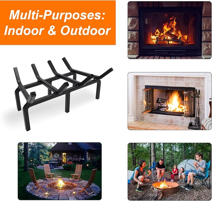 Fireplace Log Grate, Small 14Inch Heavy Duty Solid Steel Wood Rack Stove Firewood Holder for Indoor Hearth Outdoor Fire Pit Chimney Hearth Kindling Tool