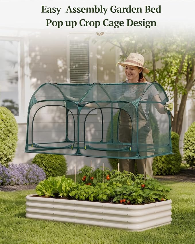 PORAYHUT All-in-One Raised Garden Bed and Crop Cage Net Kit, Metal Outdoor Planter Box with Protective Mesh Greenhouse Cover for Backyard Vegetables, Herbs, Flowers (6.56 * 3.3FT Raised Bed &Net)