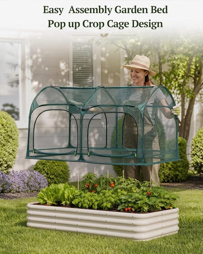 PORAYHUT All-in-One Raised Garden Bed and Crop Cage Net Kit, Metal Outdoor Planter Box with Protective Mesh Greenhouse Cover for Backyard Vegetables, Herbs, Flowers (6.56 * 3.3FT Raised Bed &Net)