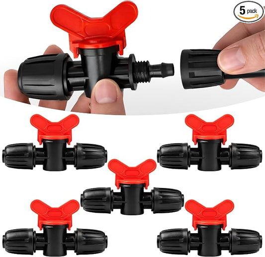 Carpathen Drip Irrigation Parts - 5PCS 1/2 to 1/2 inch Couplers With On/Off Valve for Drip Irrigation Systems - Leak Free Coupling Connectors for 1/2" Tubing