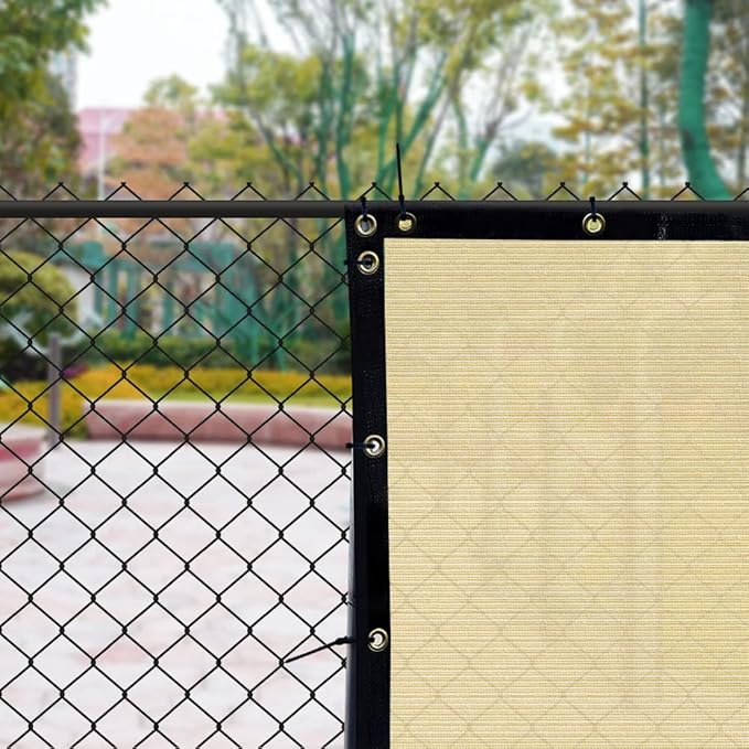 iCover 5x25ft Privacy Screen Fence, Outdoor Fencing Panels, Garden Windscreen Mesh Shade Sail Net Barrier, Fence Privacy Screen Reinforced Bindings and Brass Grommets Cable Zip Ties, Sand