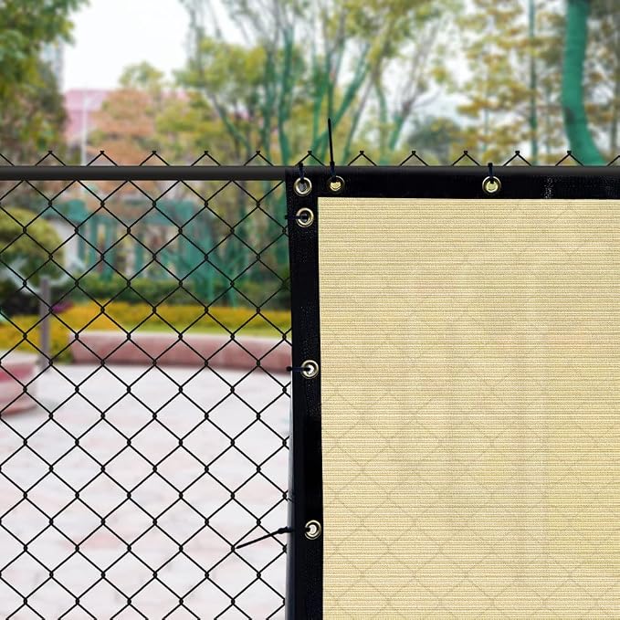 iCover 6x50ft Privacy Screen Fence, Outdoor Fencing Panels, Garden Windscreen Mesh Shade Sail Net Barrier, Fence Privacy Screen Reinforced Bindings and Brass Grommets Cable Zip Ties, Tan