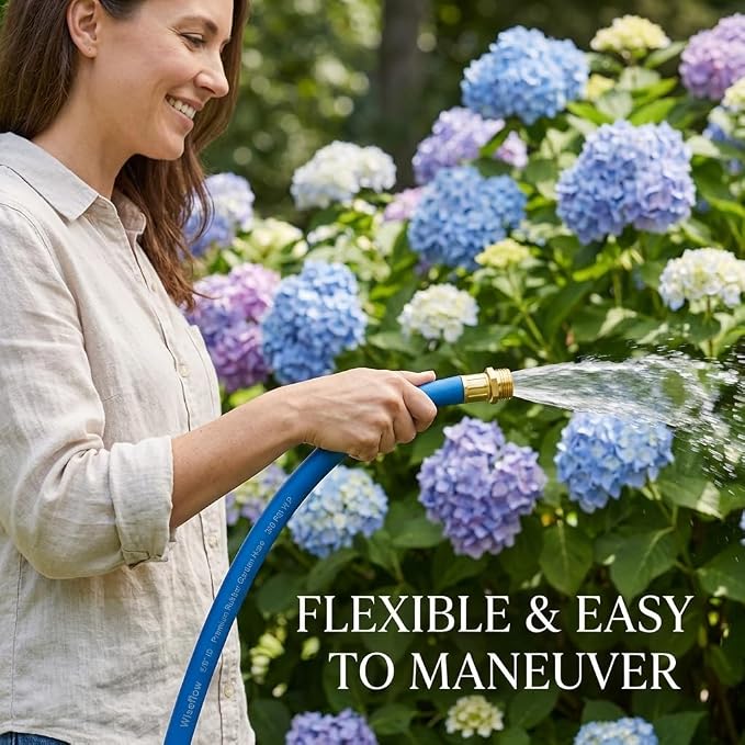 Wiseflow Garden Hose 50FT x 3/4", Heavy Duty Rubber Hose, Water Hose with Five Layered Braiding, Male Female Fittings, 1200PSI Burst, 300PSI Working for Yard, Car Wash, Pets (Blue)