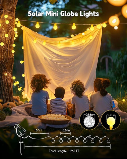 Brightown Solar String Lights 19.6Ft, 60 LED Globe Waterproof, 8 Modes | Solar Patio Lights for Yard Patio Tree Canopy Party Camping Balcony Outdoor Decor