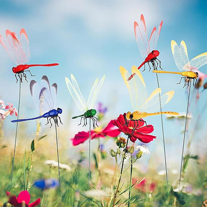 24 Pieces 3D Dragonfly Garden Decor Stakes Dragon Fly Garden Stakes Dragonflies Garden Ornaments Patio Decoration Dragonfly Stakes with Sticks, 4 Colors