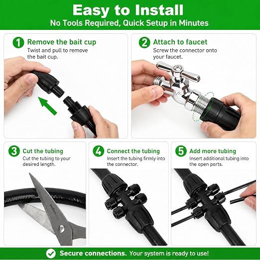 75 FT 1/2 Inch Drip Irrigation Tubing Kit:Premium Garden and Landscape Watering System-Drip Irrigation Hose with 2 Quick Connector 4-Way Connector,2 Quick Connector 6-Way Connector and Tube Cap
