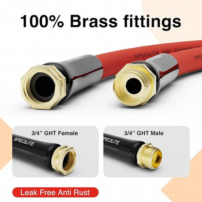SPECILITE 3/4" Hot/Cold Garden Water Hose 75ft, -50℉-190℉,Flexible & Lightweight With 3/4" Brass Fittings for Yard, Outdoor, Farm, Red