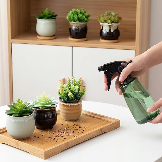 Remerry 18 Pcs Small Succulent Pots Bulk with Drainage 3.5 Inch Assorted Mini Ceramic Succulent Planters Pot with Coaster Bamboo Plant Tray Planting Pots for Home Office Garden