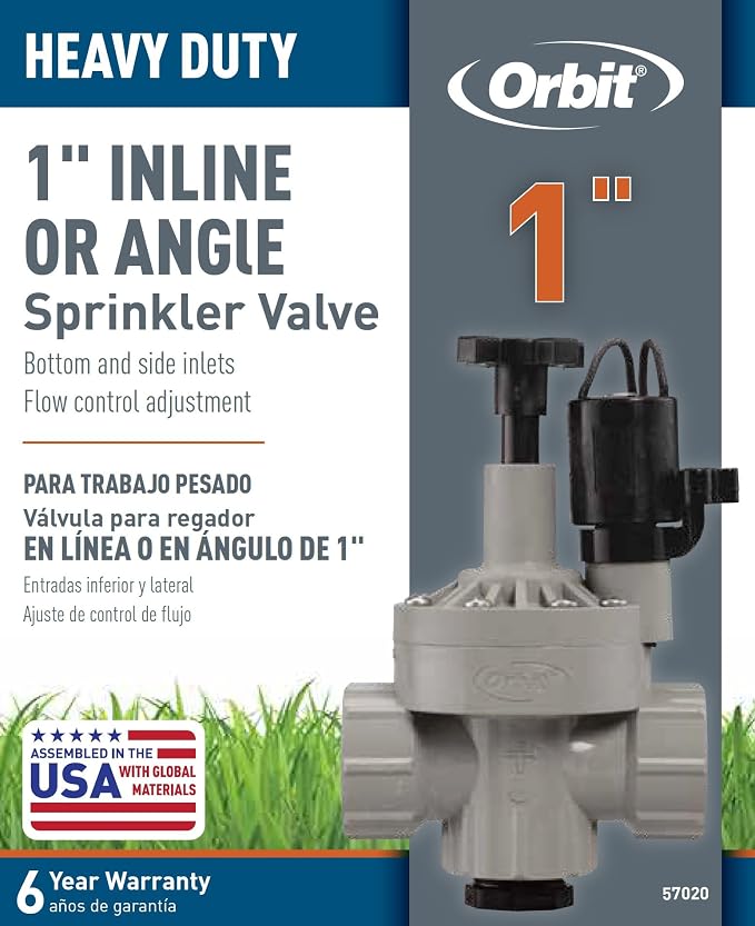 Orbit 57020P 1" FPT 100 Series Automatic Inline/Angle Sprinkler Valve with Flow Control