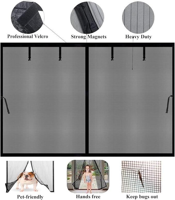 Magnetic Garage Door Screen 12x10ft for 1 Car, Hands Free Net Curtains, Retractable Fiberglass Doors Cover Closure for Garage Carport Patio Balcony Porch Gazebo Backyard Greenhouse RV (Black, 12x10ft)
