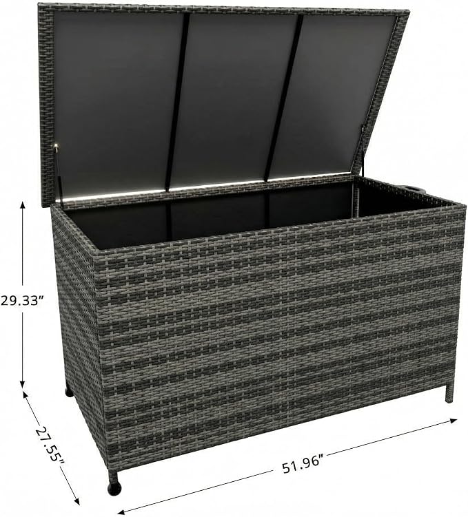 Wicker Deck Box, 185 Gallon All-Weather Outdoor Storage Box, Rattan Storage Bin for Patio Furniture, Outdoor Cushions, Pool Storage and Garden Tools, Grey