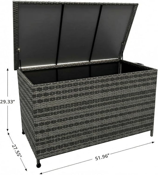 Wicker Deck Box, 185 Gallon All-Weather Outdoor Storage Box, Rattan Storage Bin for Patio Furniture, Outdoor Cushions, Pool Storage and Garden Tools, Grey