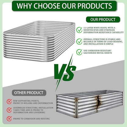 2 Pack Tall Galvanized Raised Garden Bed Outdoor, Metal Garden Bed for Vegetables, Above Ground Garden Box for Flower, Steel Raised Beds for Gardening - 3x2ft