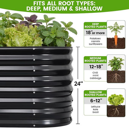 Galvanized Raised Garden Bed Outdoor 24'' Deep | Oval Metal Garden Beds with Easy Assembly & Planter Box for Planting Deep Root Vegetables Fruits Flowers, 4x2x2ft Grey 2pcs