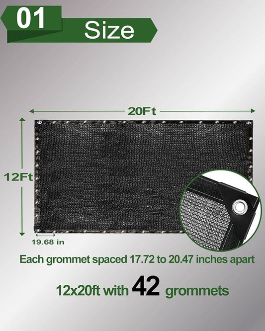 vensovo 40% Sunblock Shade Cloth Net Black Resistant - 12x20 Ft Garden Shade Mesh for Plant Cover, Greenhouse, Chicken Coop, Kennels, Tomatoes Plants