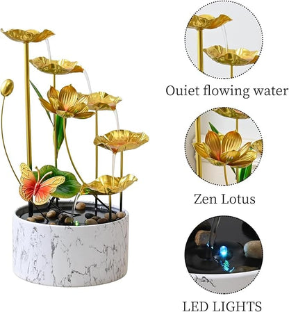 16 Inch Gold LED Metal Tabletop Indoor Water Fountain for Desk Living Room Office
