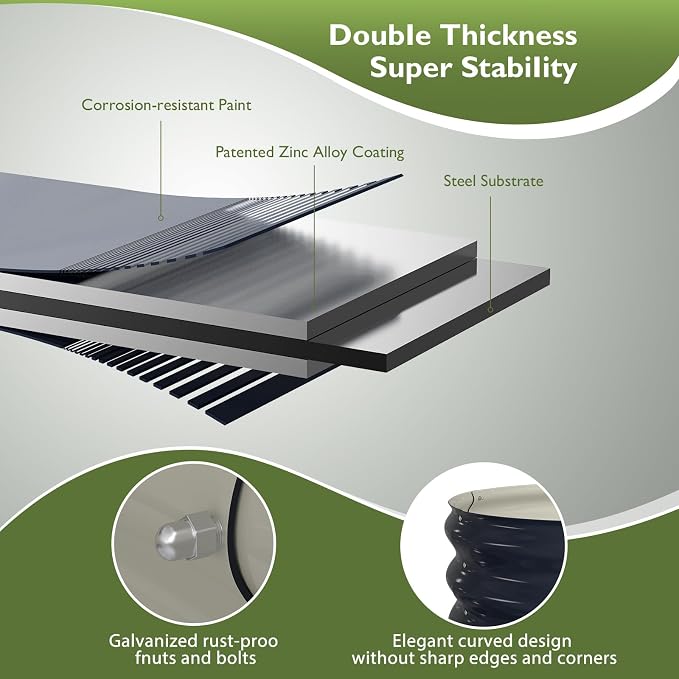 Winpull Raised Garden Bed Kit, 8x2x1 ft Galvanized Planter Box Outdoor, Oval Large Metal Raised Beds for Gardening Vegetables Flower Herb (Navy Blue)