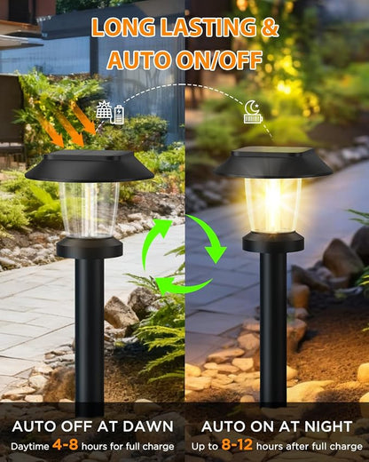 Solar Pathway Lights Outdoor - 12 Pack Solar Powered Garden Lights Waterproof IP65, Decor Landscape Lighting with Three Lighting Modes for Yard, Lawn, Walkway, Driveway, Warm White
