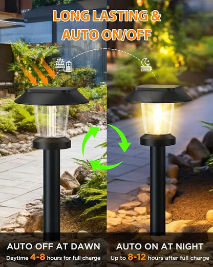 Solar Pathway Lights Outdoor - 8 Pack Solar Powered Garden Lights Waterproof IP65, Decor Landscape Lighting with Three Lighting Modes for Yard, Lawn, Walkway, Driveway, Warm White