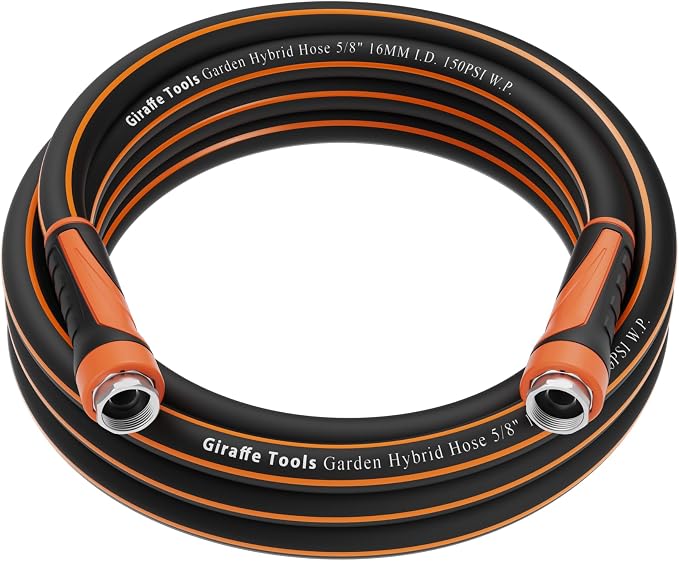 Giraffe Tools Garden Hose 5/8", Water Hose Heavy Duty, Flexible, Lightweight Hybrid Hose with Swivel Handle, 15ft Female to Female Fittings, Burst 600 PSI, Short Leader Hose